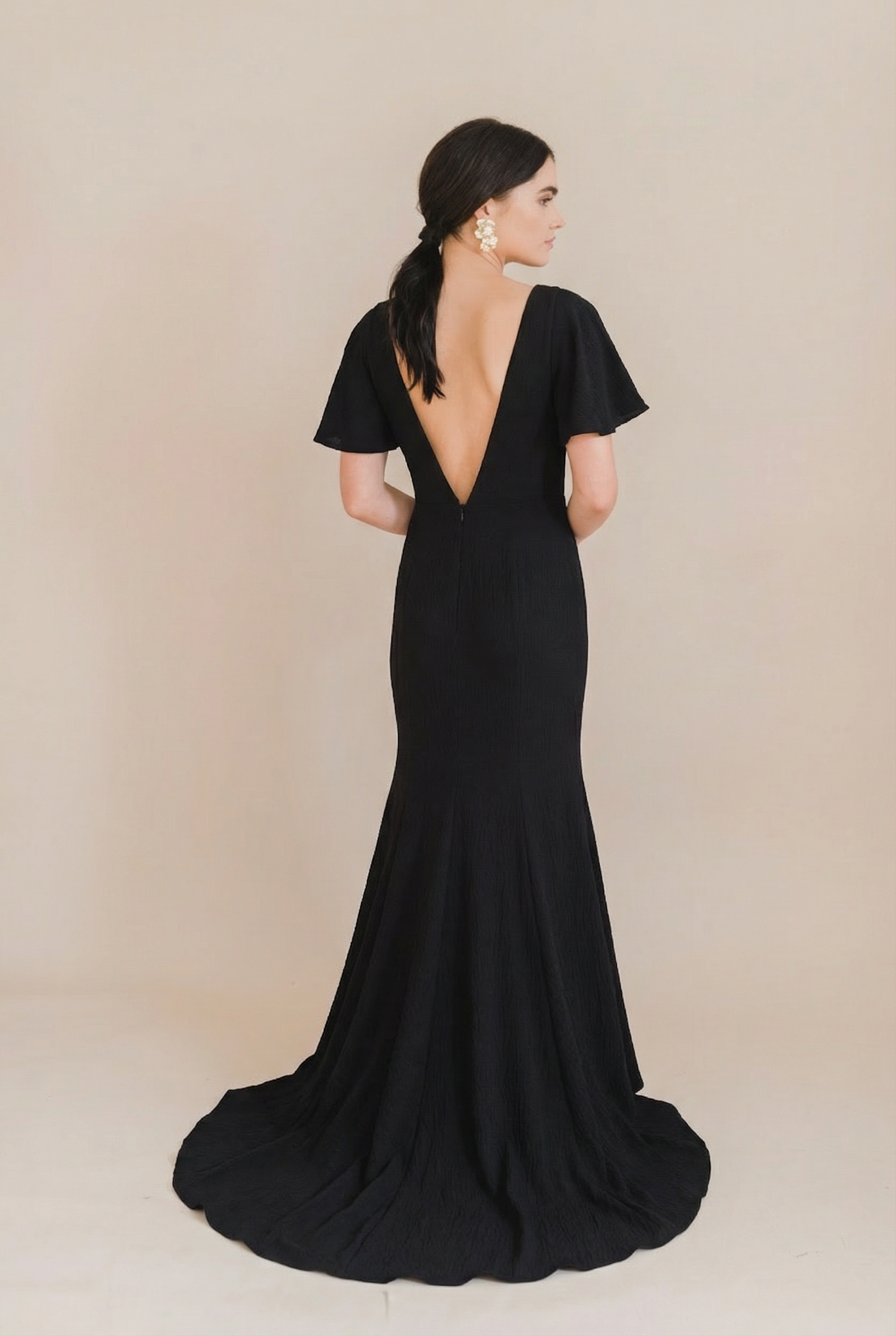 Celeste Moss Crepe Bridesmaid Dress in Black