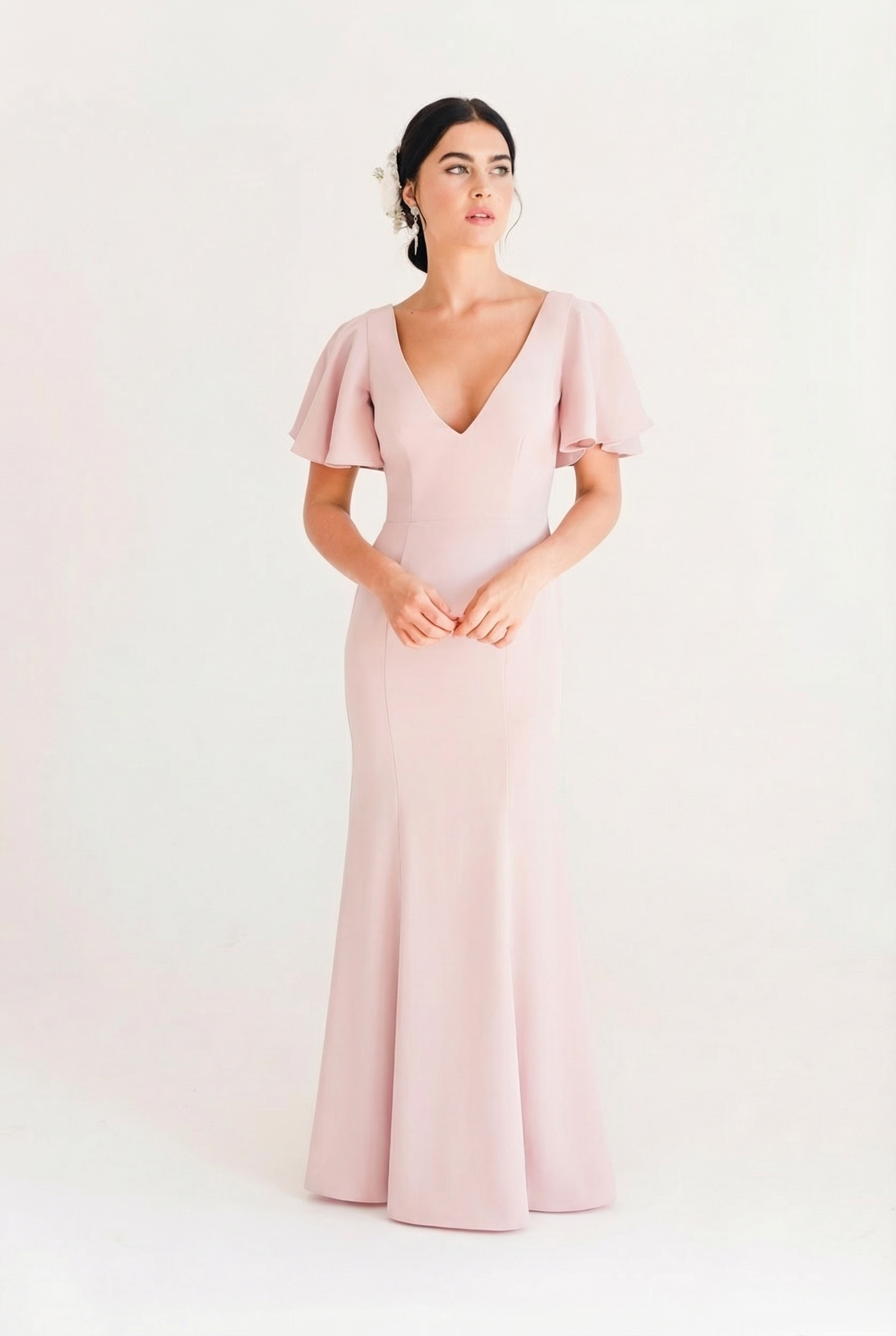 Celeste Moss Crepe Bridesmaid Dress in Smoked Blush