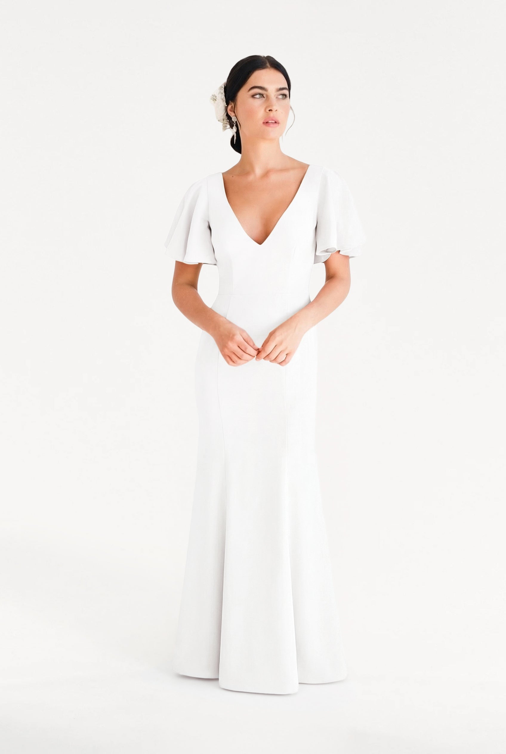 Celeste Moss Crepe Dress in Ivory