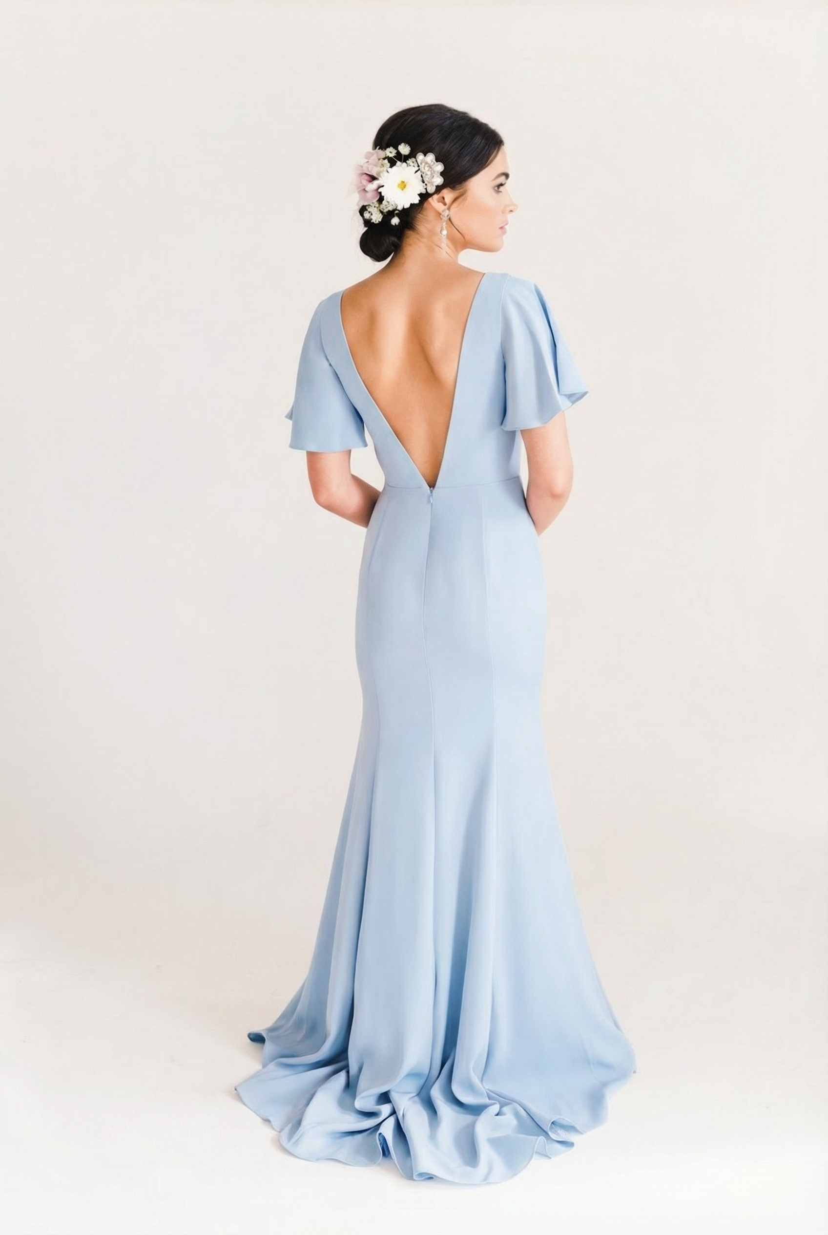 Celeste Moss Crepe Bridesmaid Dress in Dusty Blue