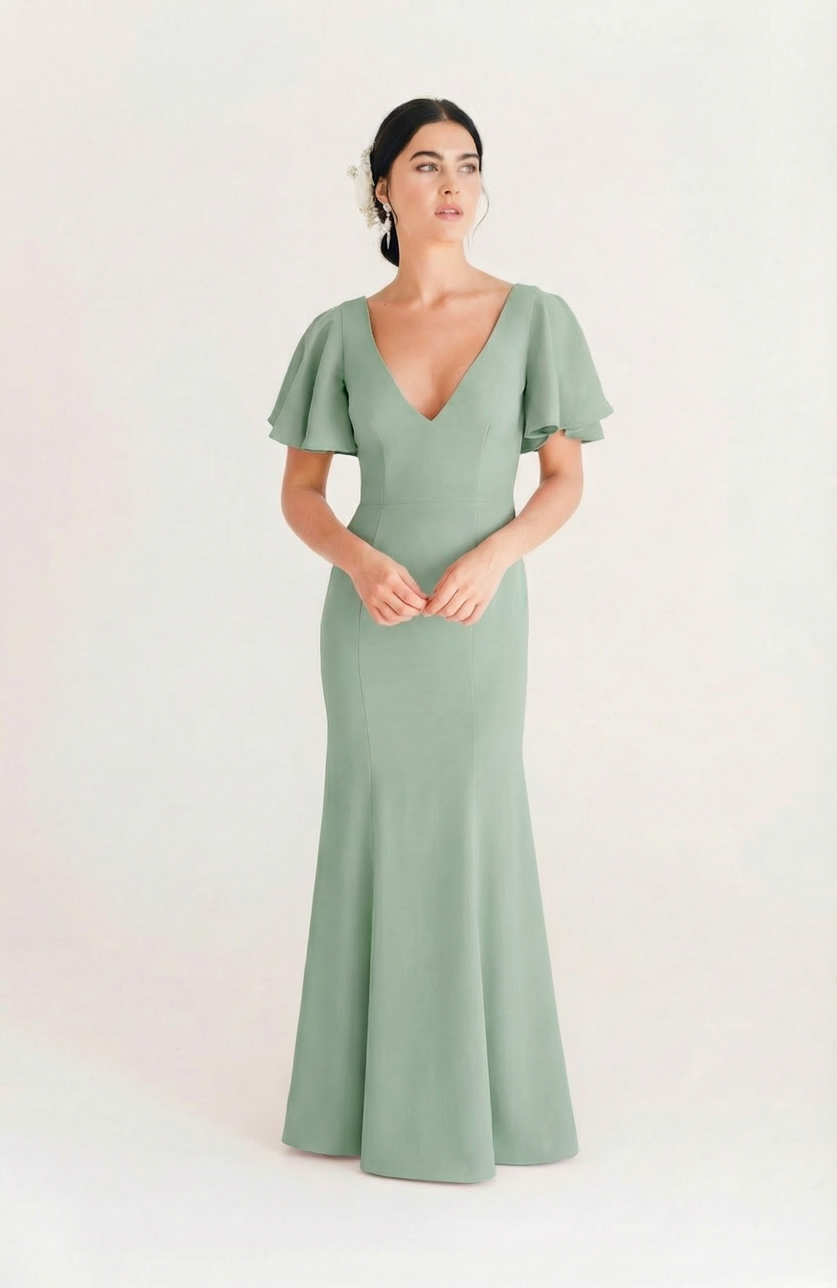 Celeste Moss Crepe Bridesmaid Dress in Sage Green