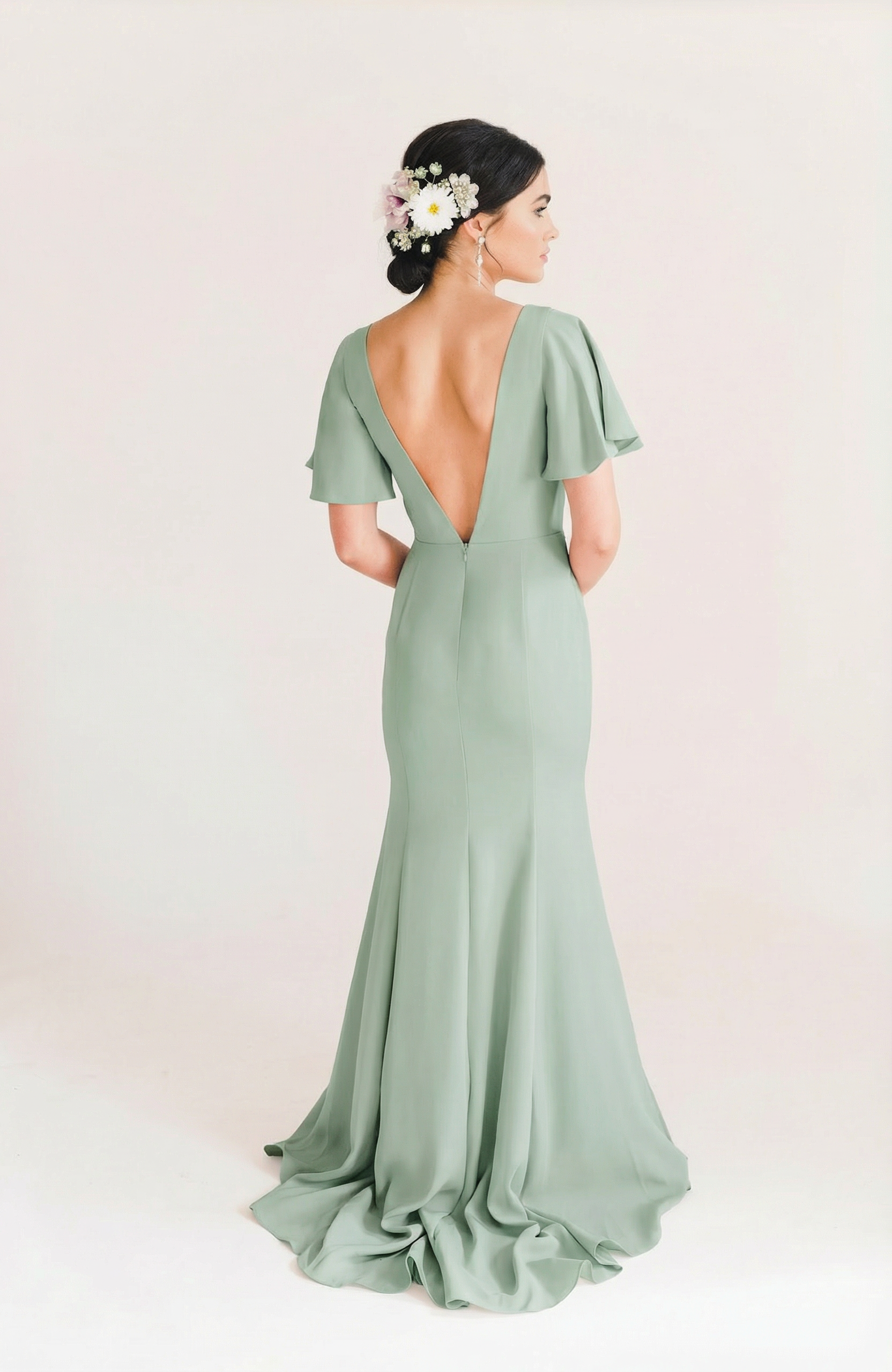 Celeste Moss Crepe Bridesmaid Dress in Sage Green