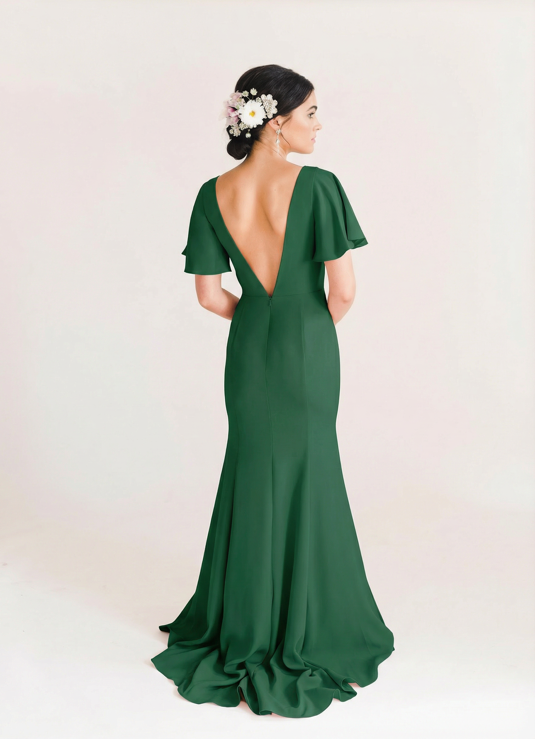 Celeste Moss Crepe Bridesmaid Dress in Forest Green