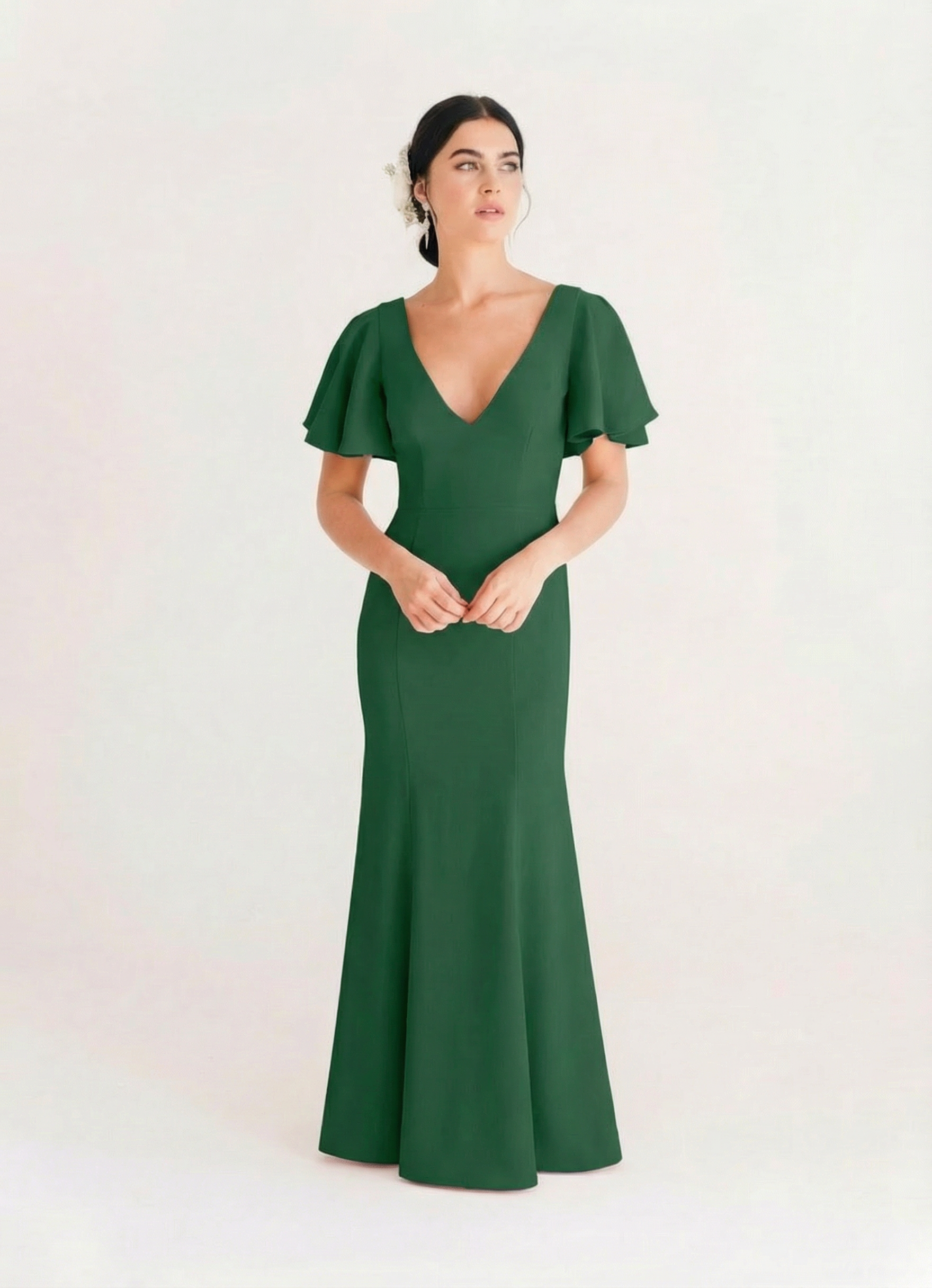 Celeste Moss Crepe Bridesmaid Dress in Forest Green
