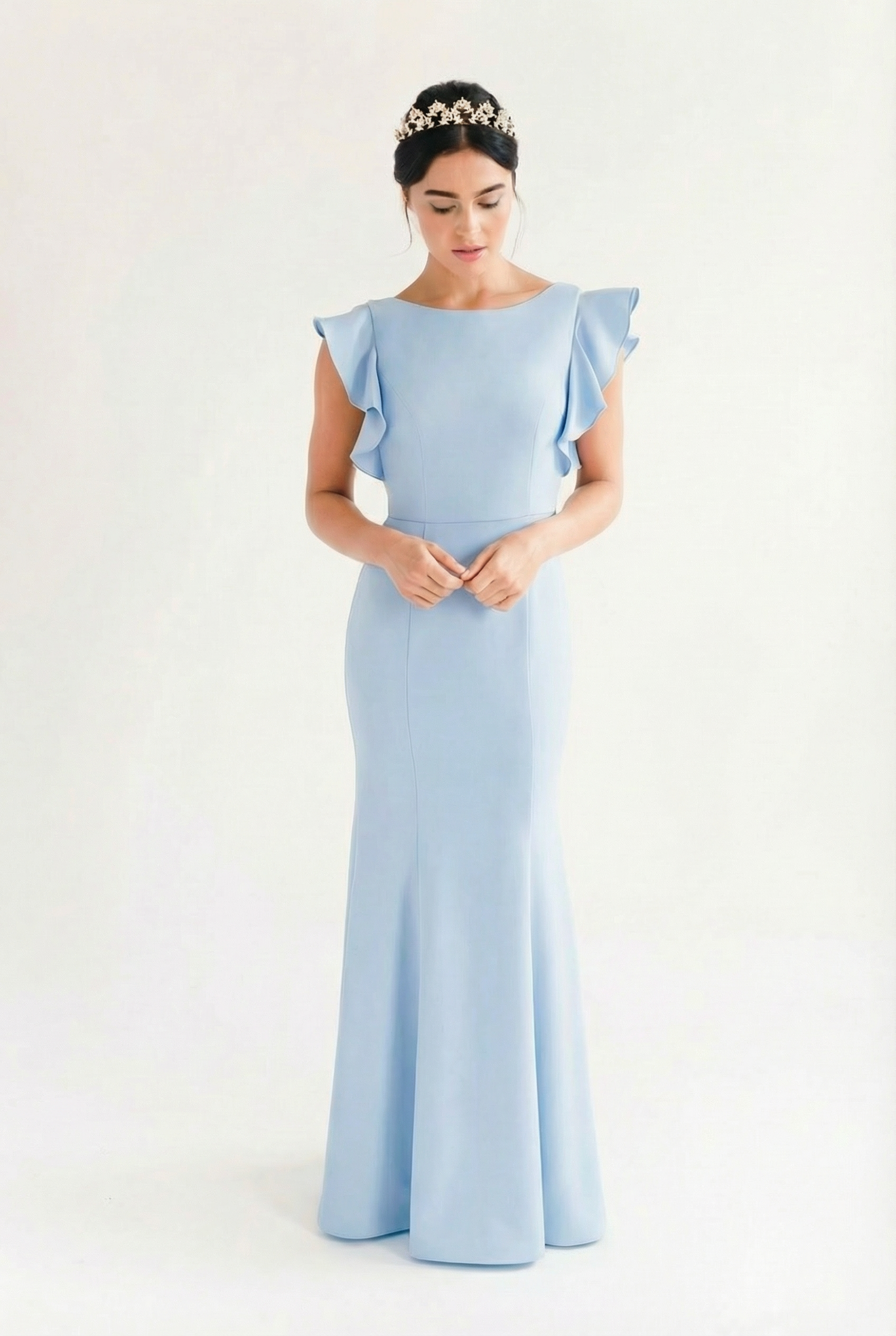 Cecelia Moss Crepe Bridesmaid Dress in Dusty Blue