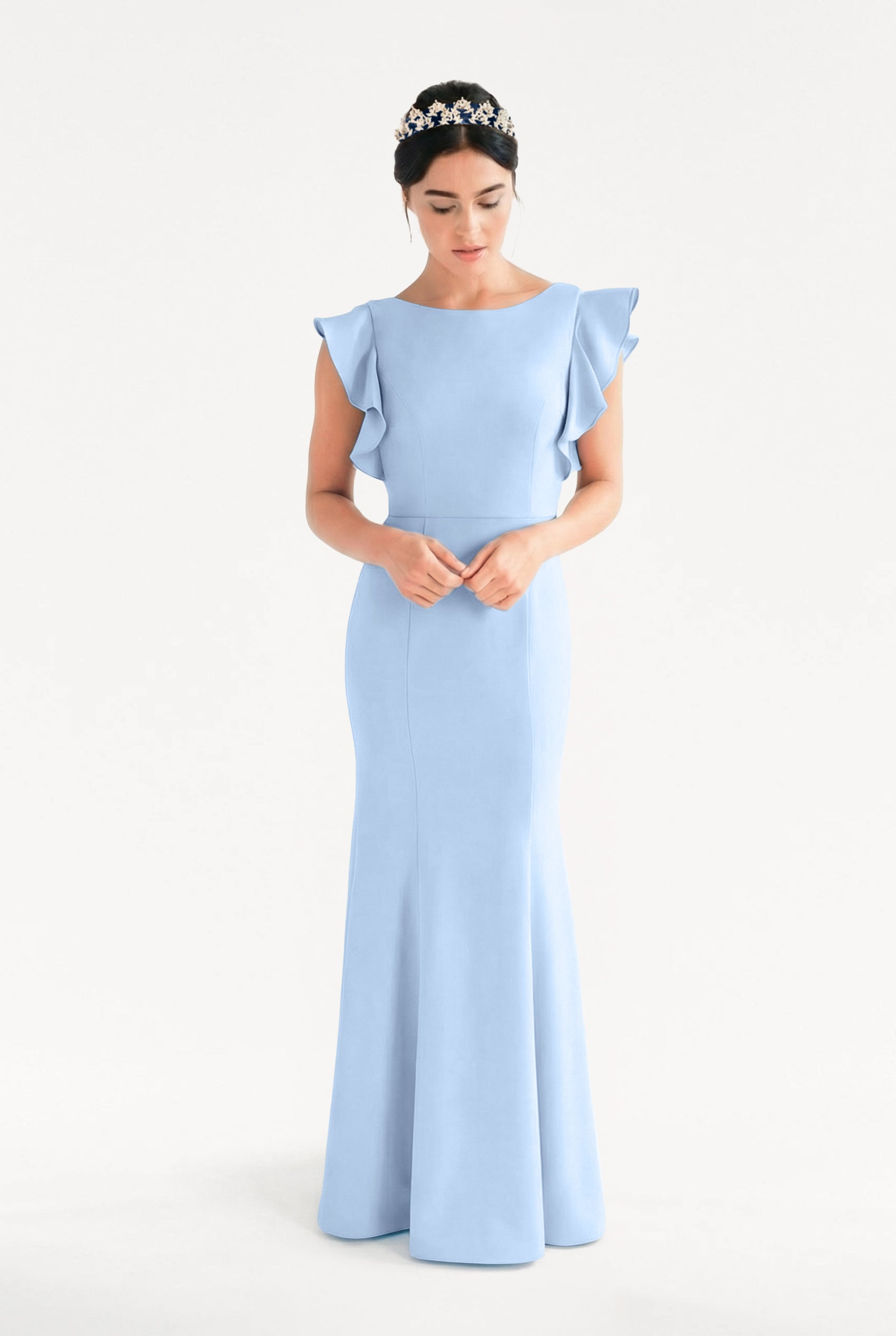 Cecelia Moss Crepe Bridesmaid Dress in Dusty Blue