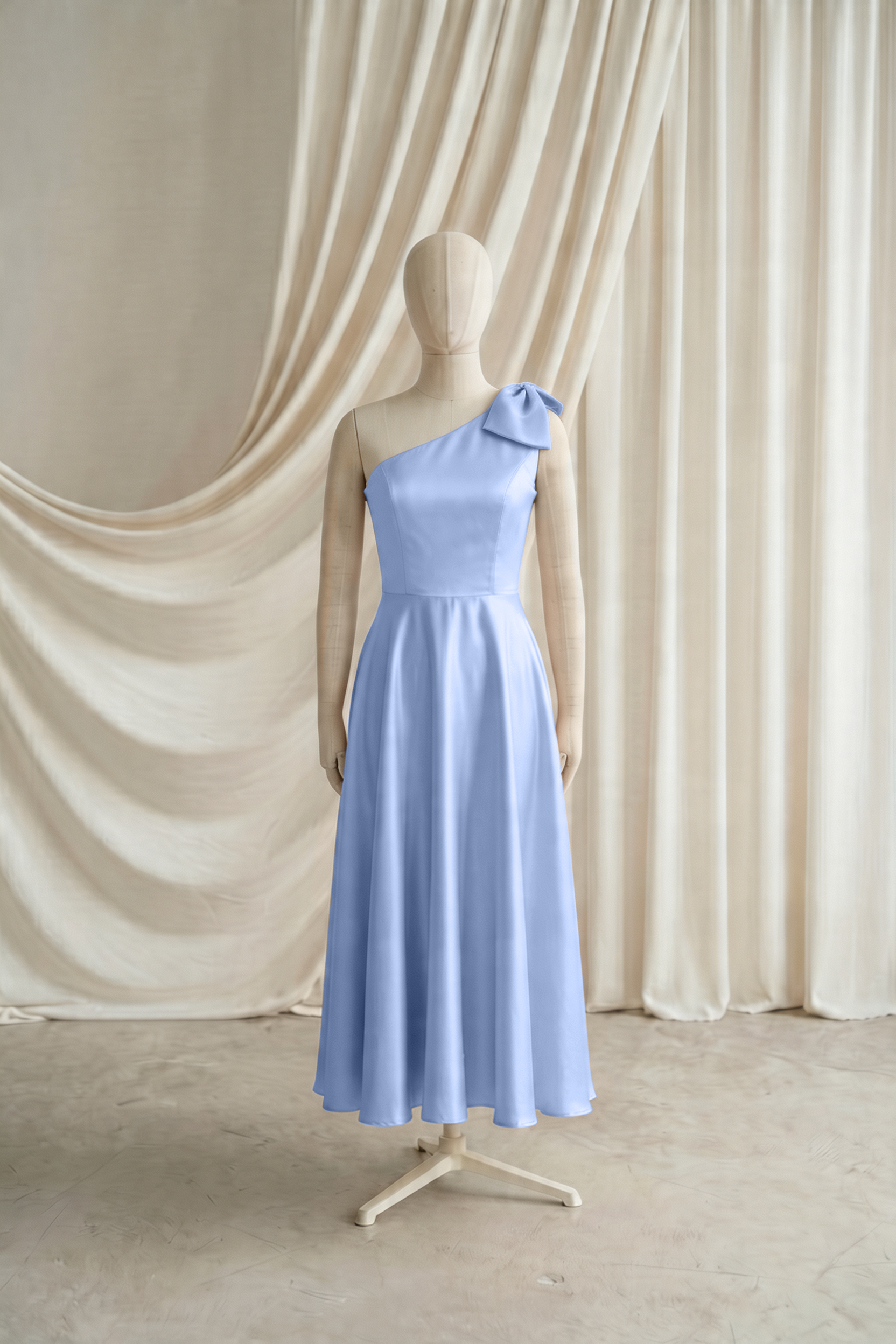 Zara Junior Bridesmaid Dress in Dusty Blue Satin
