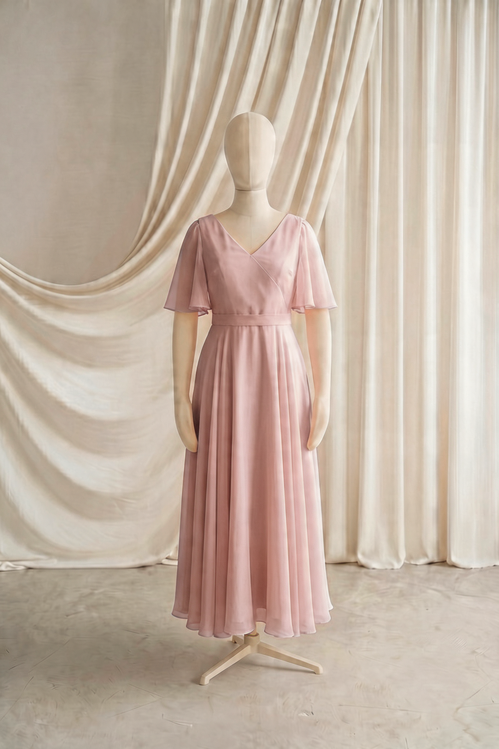 Phoebe Junior Bridesmaid Dress In Blush Pink Chiffon