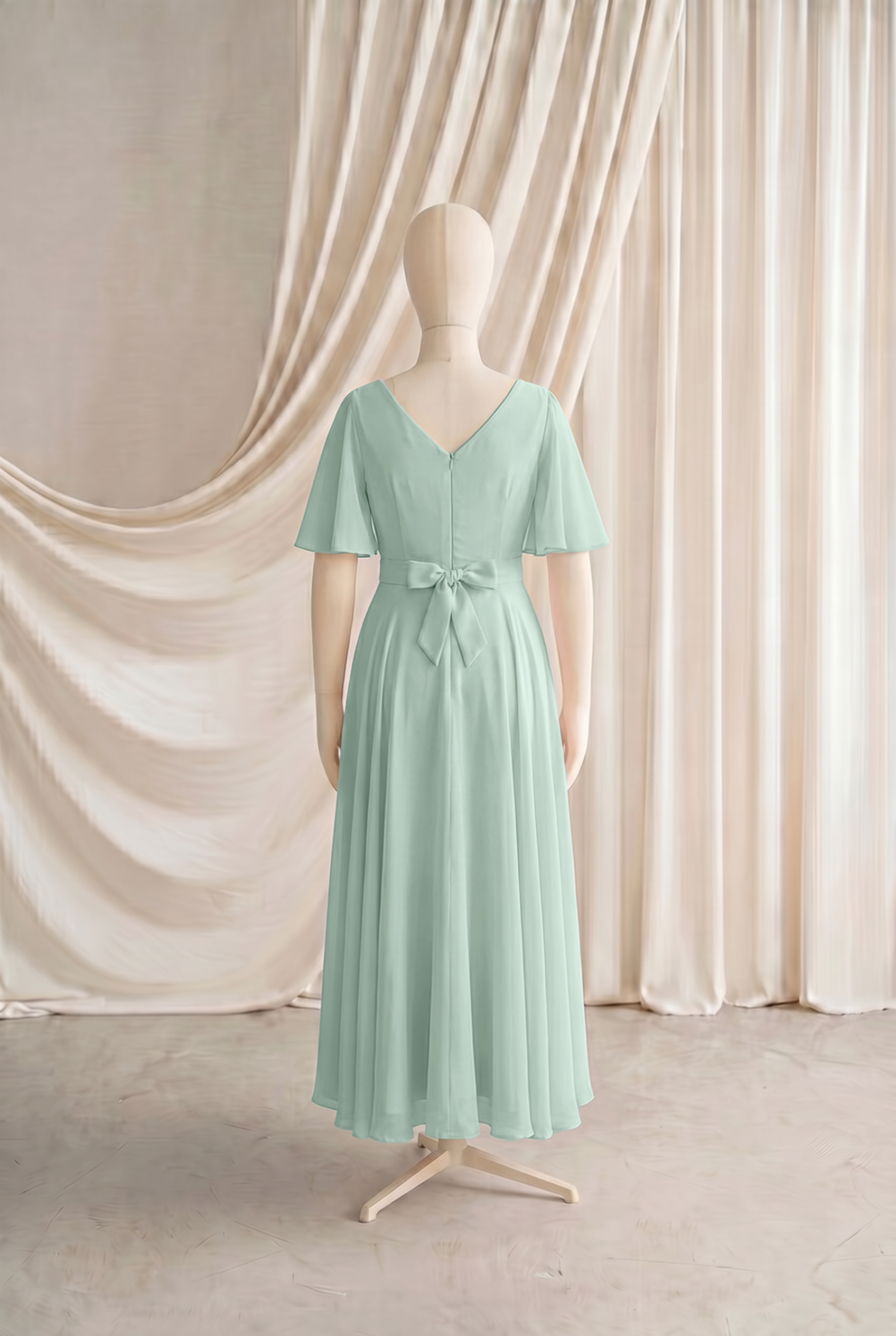 Phoebe Junior Bridesmaid Dress In Dusty Eucalyptus Chiffon