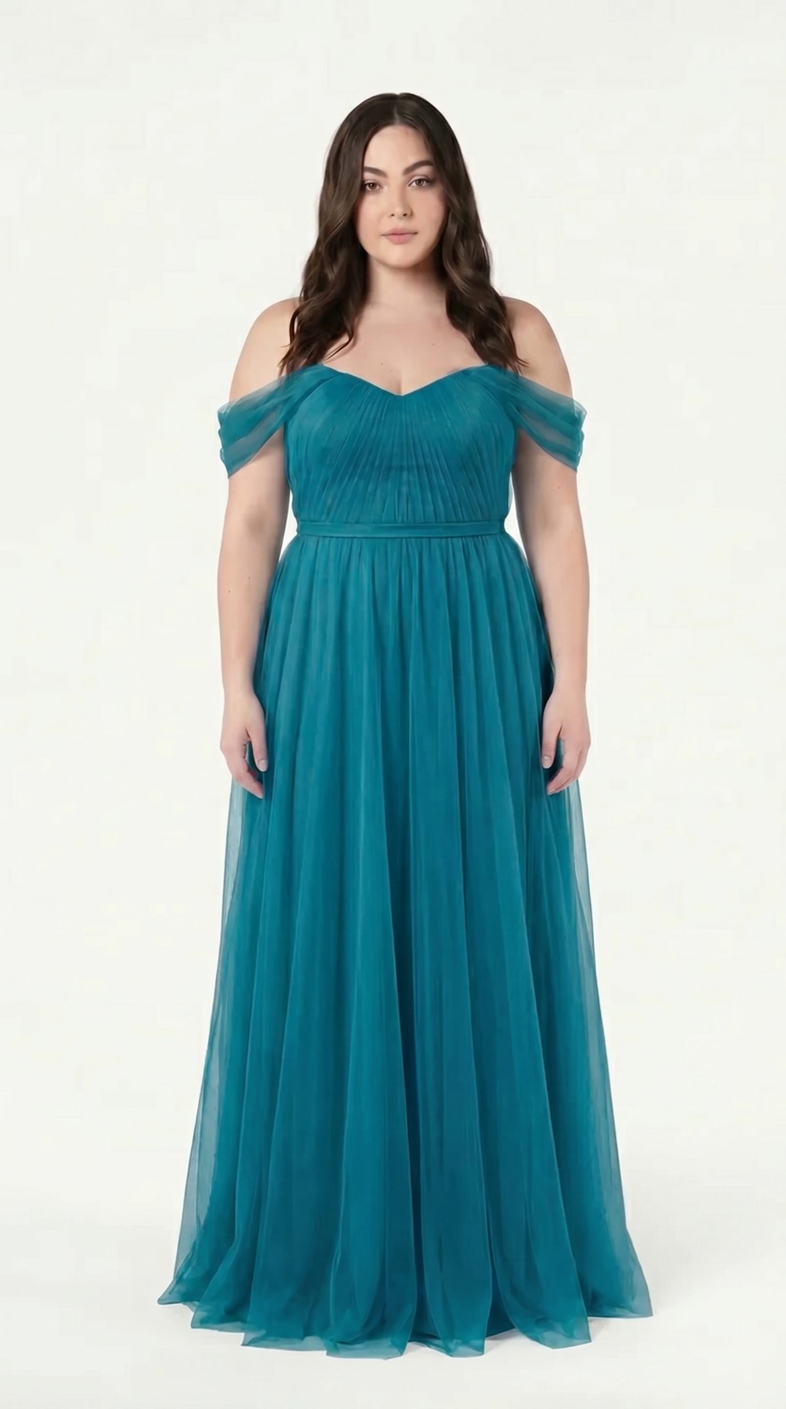 Bardot Bridesmaid Dress in Emerald Dawn Tulle