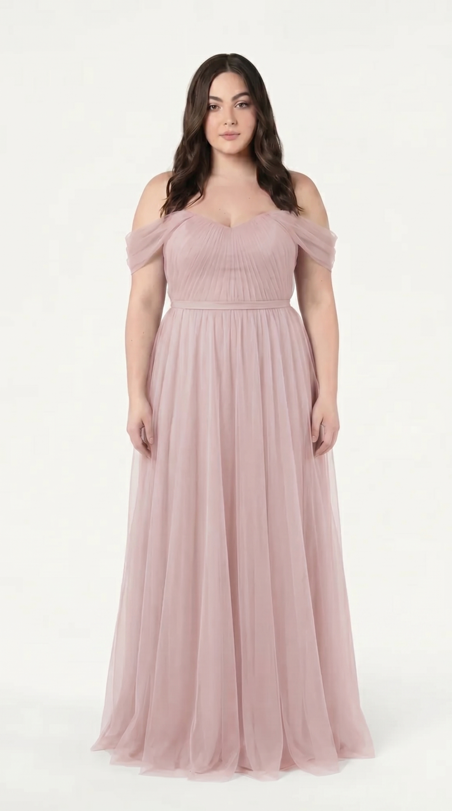 Bardot Bridesmaid Dress in Smoked Blush Tulle