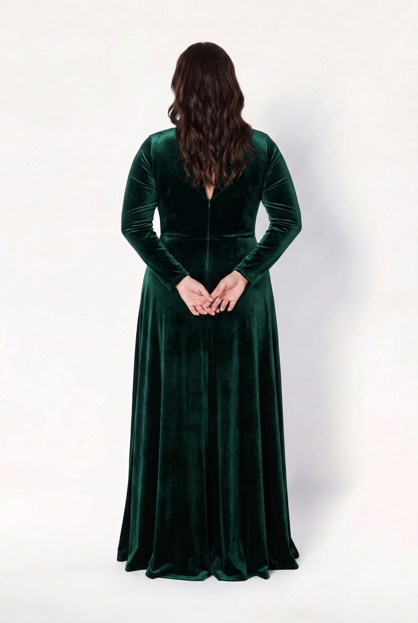 Camilla Velvet Long Sleeve Bridesmaid Dress in Forest Green