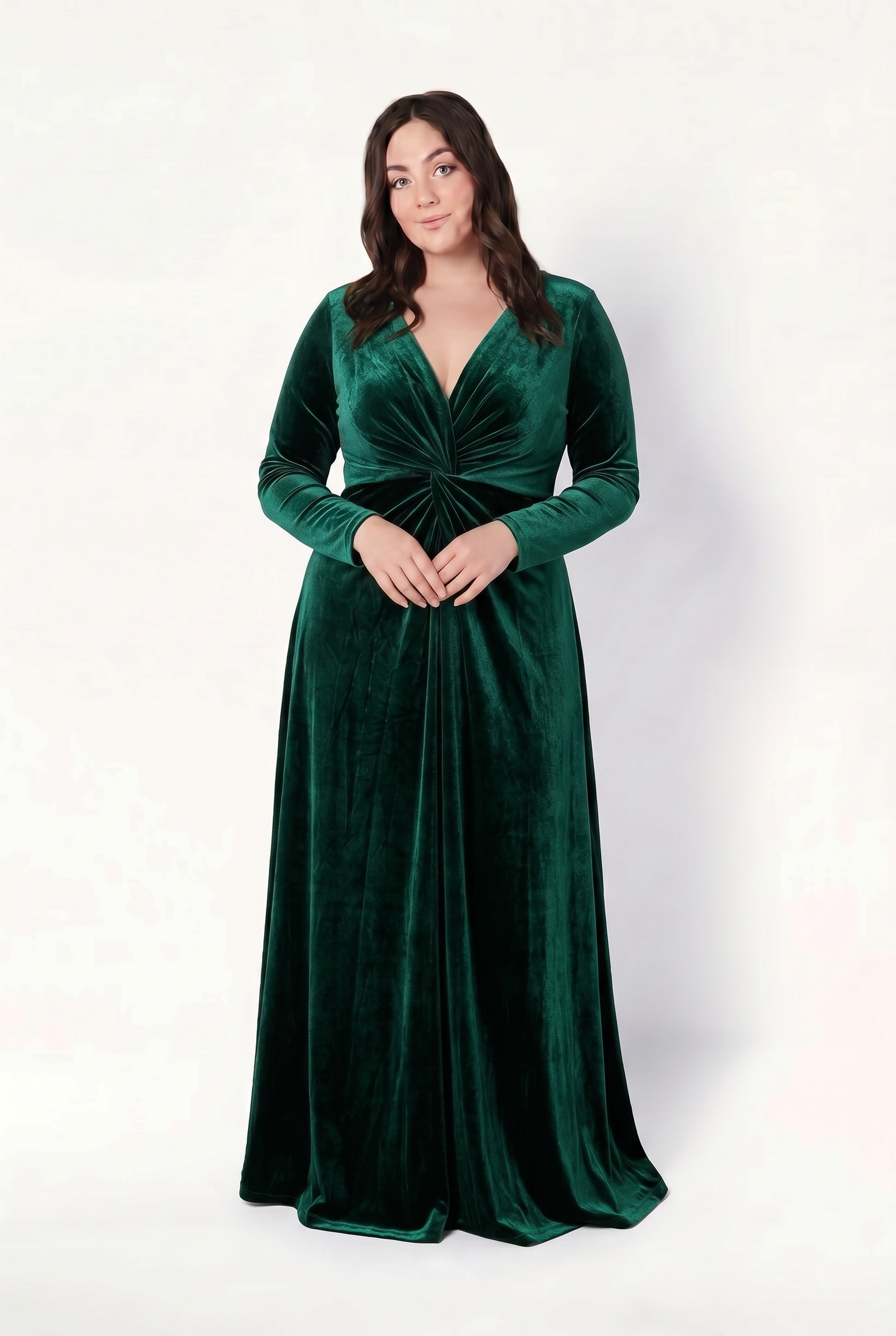Camilla Velvet Long Sleeve Bridesmaid Dress in Forest Green