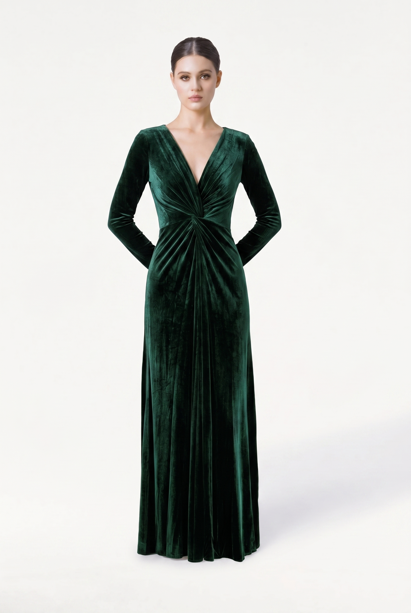 Camilla Velvet Long Sleeve Bridesmaid Dress in Forest Green