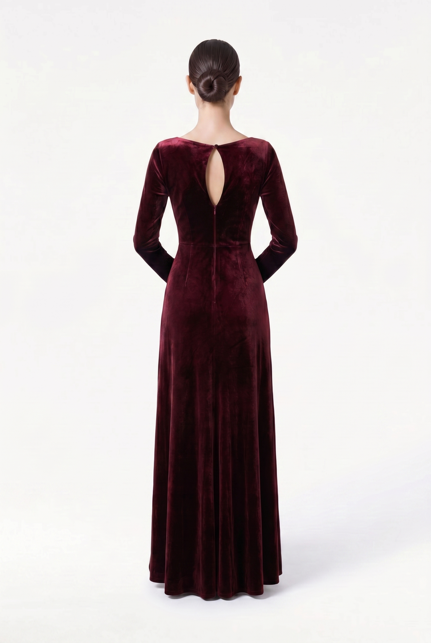 TH&TH Camilla Long Sleeve Velvet Bridesmaid Dress In Merlot TH&TH Camilla Long Sleeve Velvet Bridesmaid Dress In Merlot