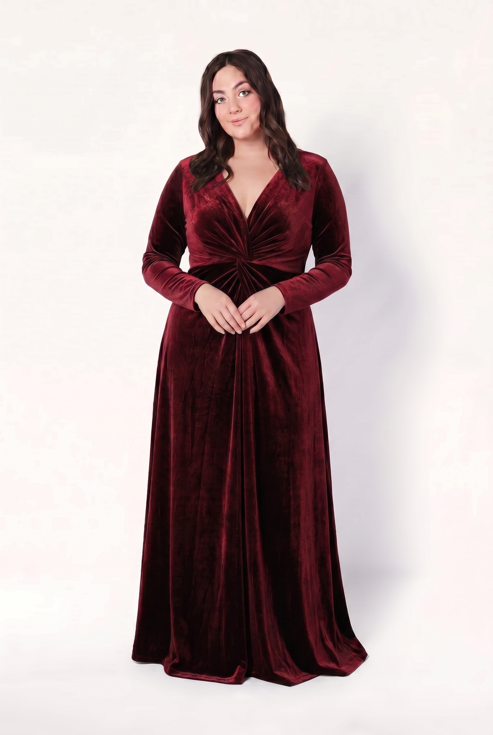 Camilla Velvet Long Sleeve Bridesmaid Dress in  Merlot
