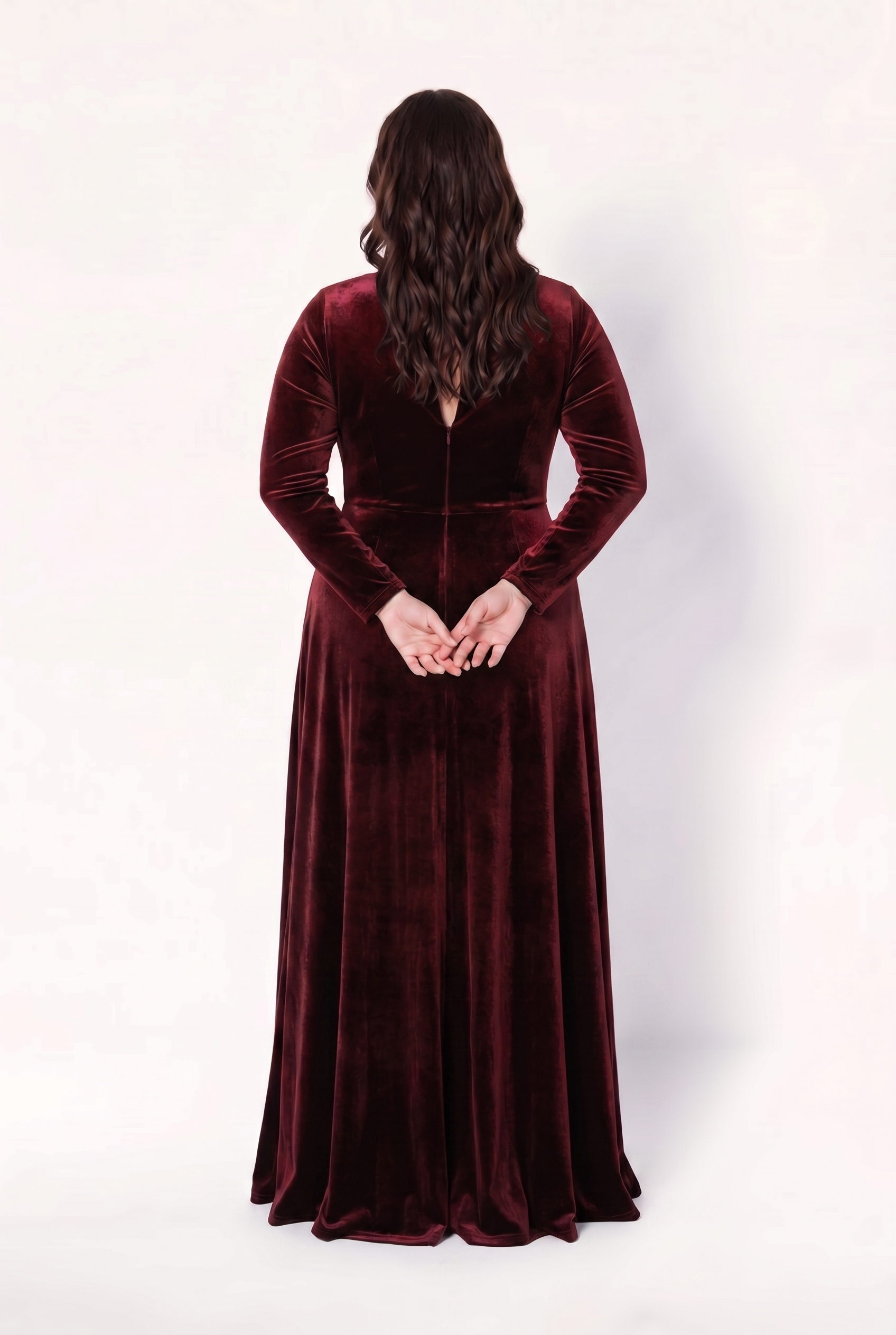 Camilla Velvet Long Sleeve Bridesmaid Dress in  Merlot
