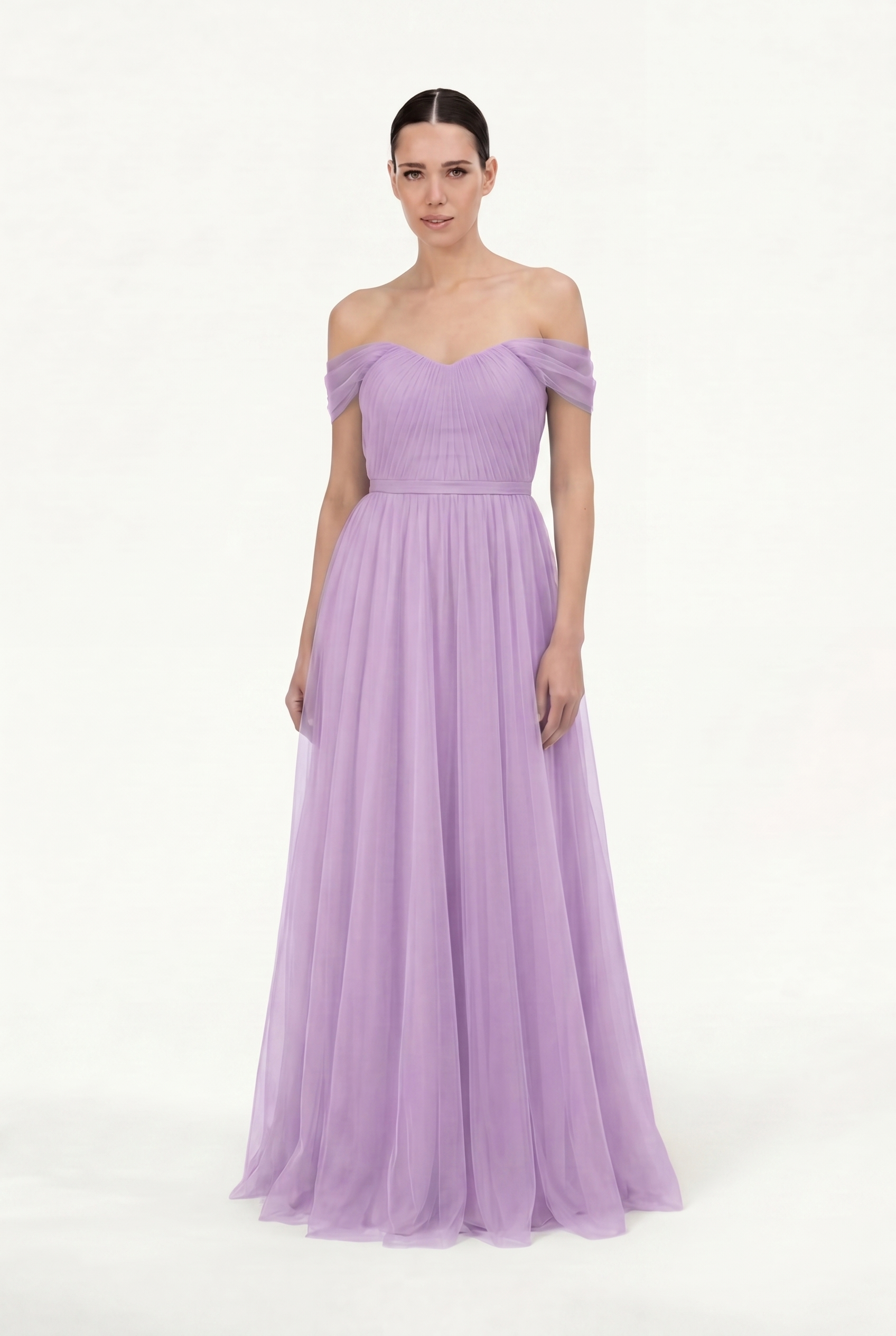 Bardot Bridesmaid Dress in Lilac Mist Tulle – TH and TH