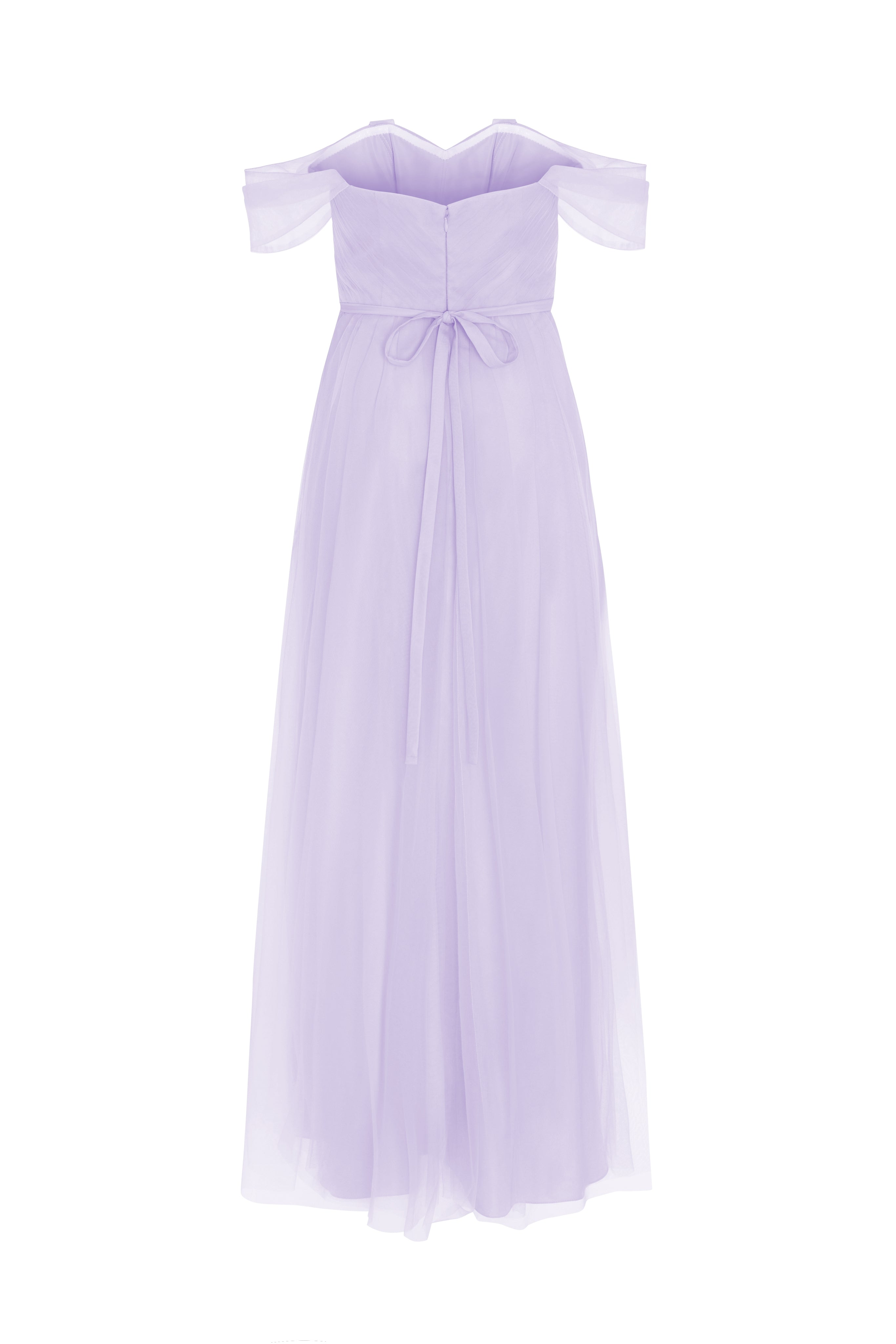 Bardot Bridesmaid Dress in Lilac Mist Tulle