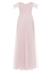 Bardot Bridesmaid Dress in Smoked Blush Tulle