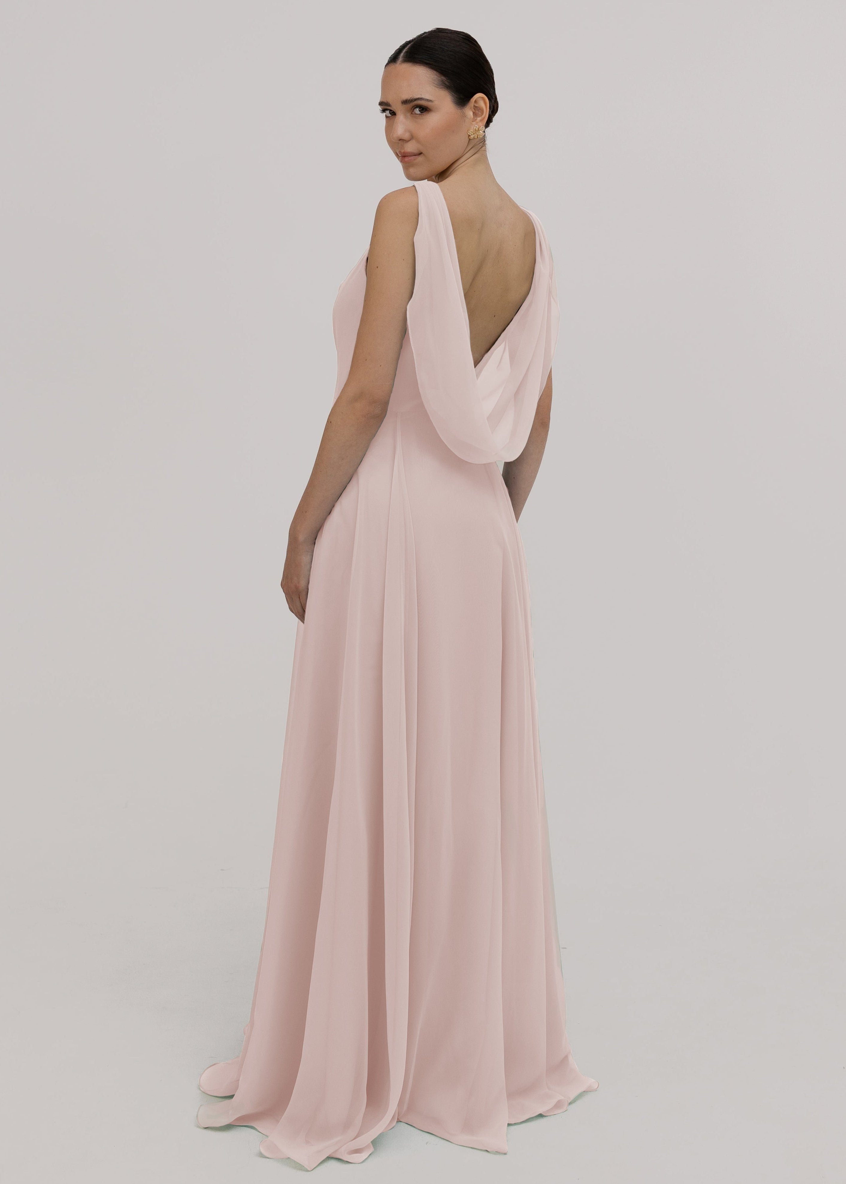 Athena Bridesmaid Dress In Smoked Blush Chiffon