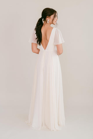 white bridesmaid dresses, model backview
