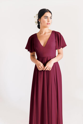 burgundy bridesmaid dresses, front view close up
