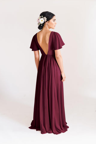 burgundy bridesmaid dresses, model back view