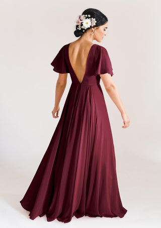 burgundy bridesmaid dresses, model back view moving